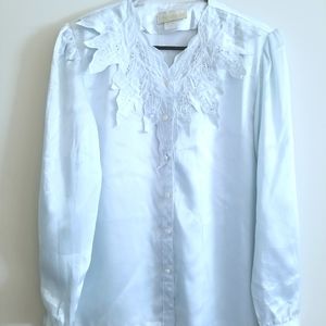 Off White Vintage Satin Beaded Blouse